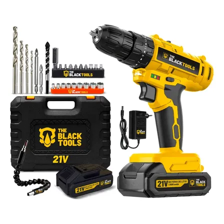 Parafusadeira Furadeira de Impacto a Bateria 21v 38 Bivolt 1400 rpm com Acessorios e Maleta tb 21pzw the Black Tools