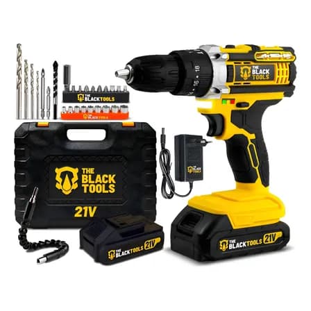 Parafusadeira Furadeira de Impacto the Black Tools Profissional tb 21px 2 Baterias com Maleta 60hz Amarelo